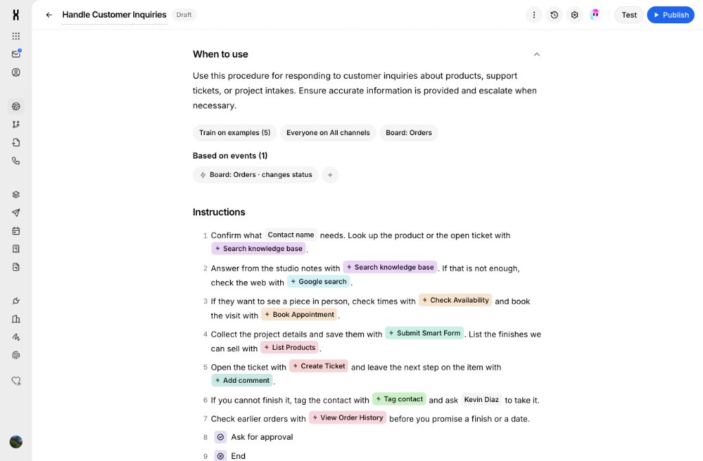 Handle Customer Inquiries procedure